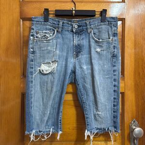 7 For All Mankind Distressed Blue Denim Jean Shorts Men’s US 28